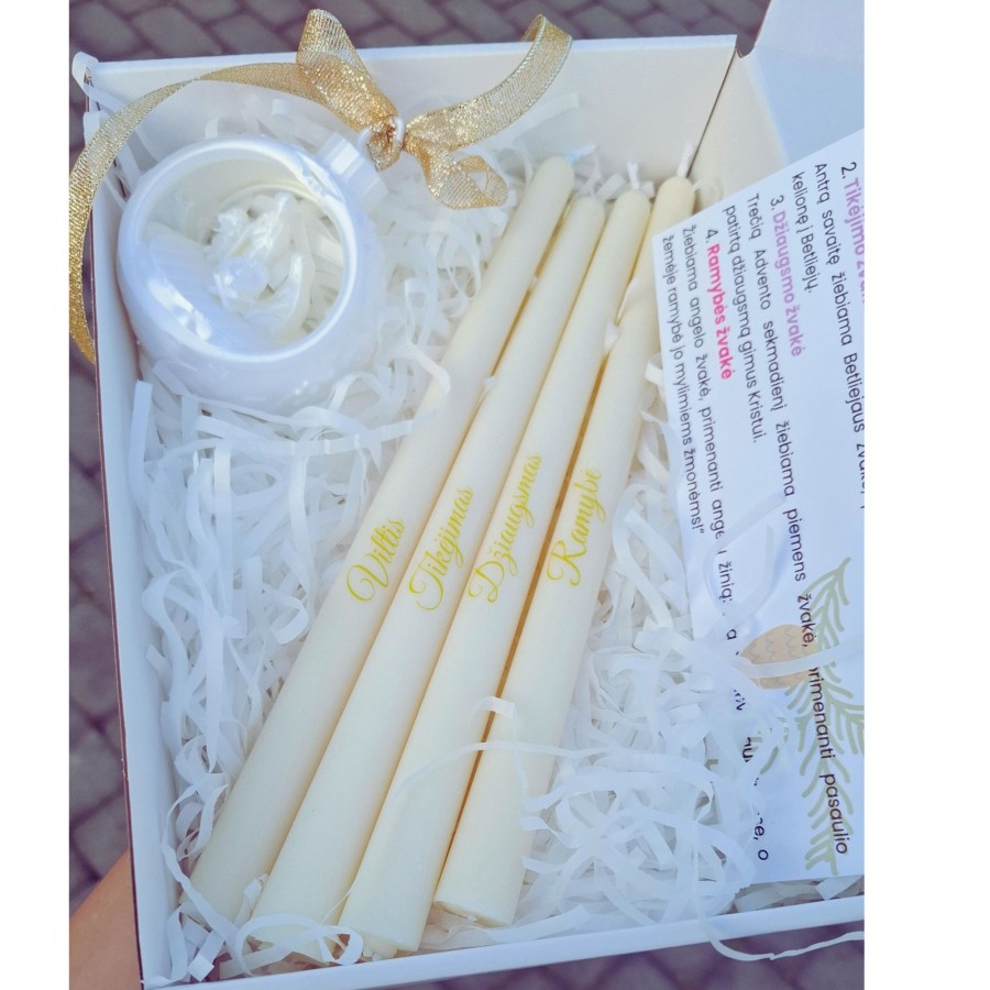 Advento žvakės baltos+dovana, bičių vaško Advento žvakės baltos+dovana, bičių vaško