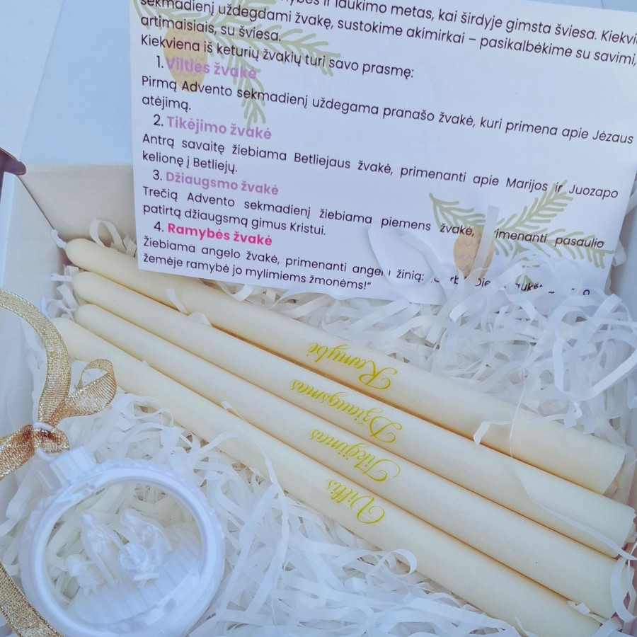 Advento žvakės baltos+dovana, bičių vaško Advento žvakės baltos+dovana, bičių vaško