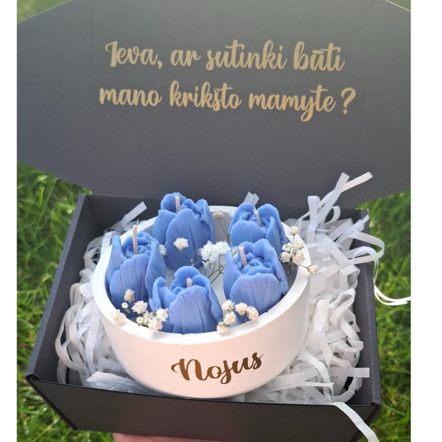 Kvietimas krikšto tėveliams žvakė "Tulpės"