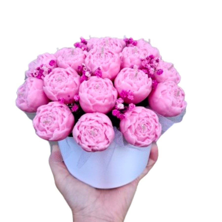 Puokštė iš žvakučių Bijūnai, balta d.