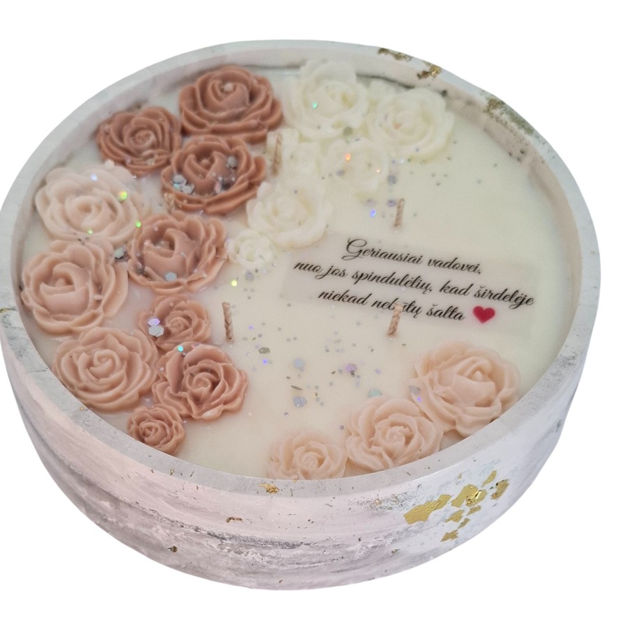 Rankų darbo žvakė su rožių dekoru liudininkams,xxl