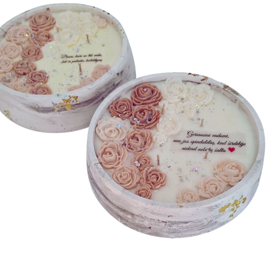 Rankų darbo žvakė su rožių dekoru liudininkams,xxl