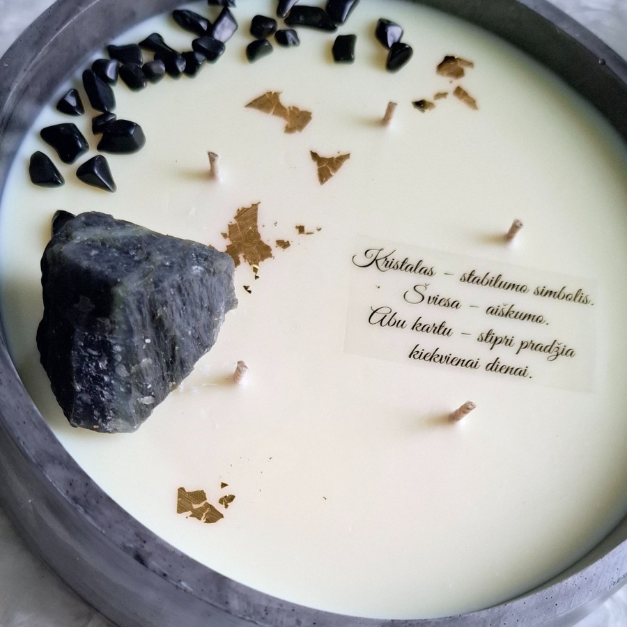 Sojų vaško žvakė su labradorito kristalu, xxl