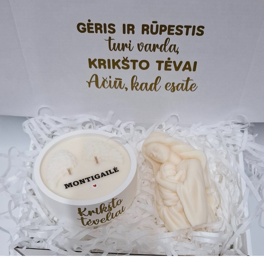 Sojų vaško žvakių rinkinys – padėka krikšto tėvams