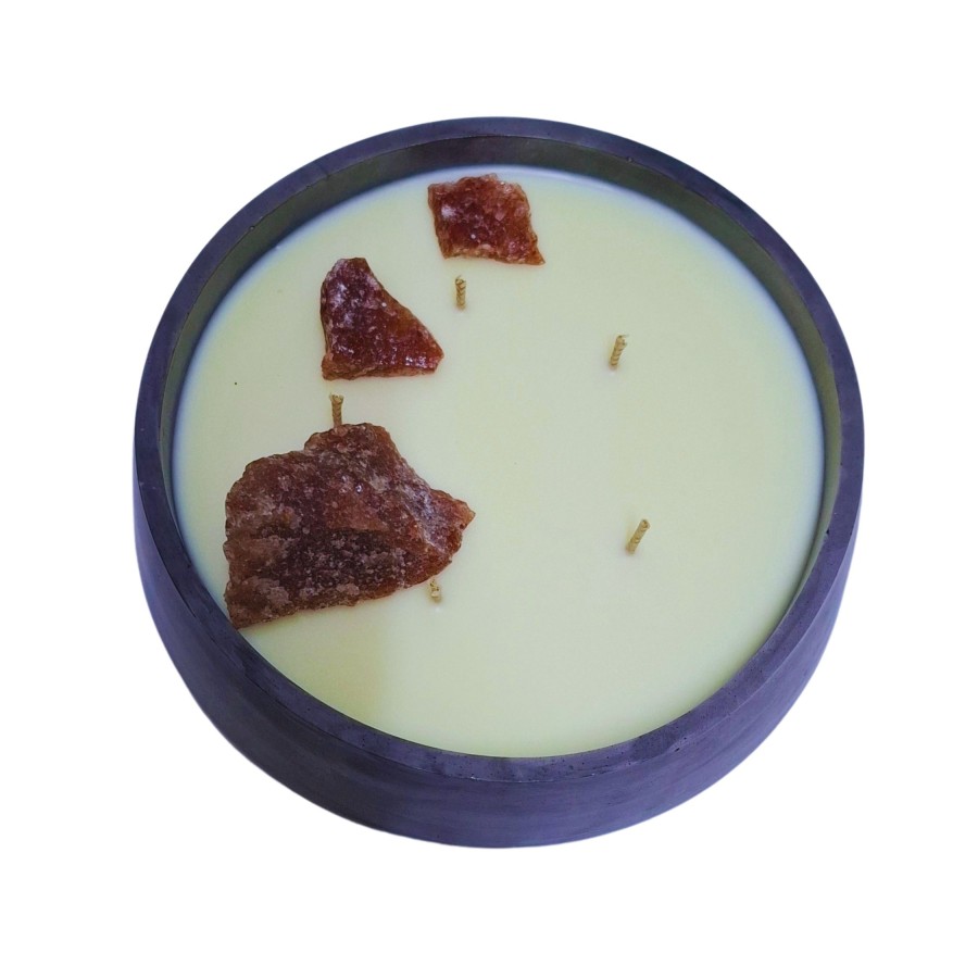 Žvakė su feldšpato mineralu, 500g,t.pilkas Žvakė su feldšpato mineralu, 500g,t.pilkas