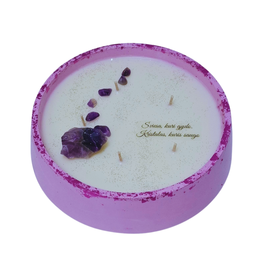 Žvakė su neapdirbtu ametisto kristalu, verslo Žvakė su neapdirbtu ametisto kristalu, verslo