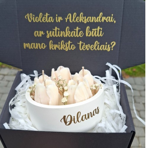 Kvietimas krikšto tėveliams žvakė "Tulpės"