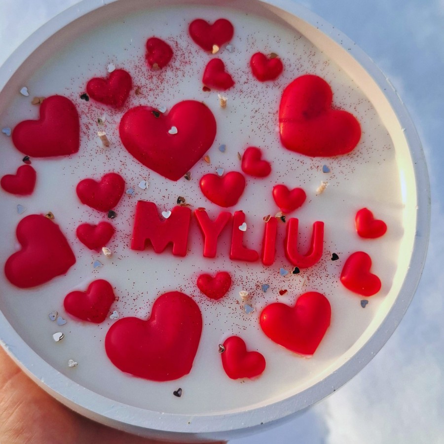 Rankų darbo žvakė Valentino dienai, Myliu Rankų darbo žvakė Valentino dienai, Myliu