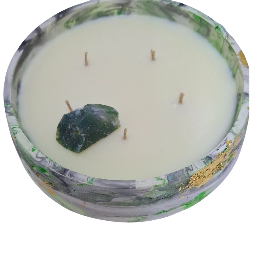 Sojų vaško žvakė su samanų agato kristalu,