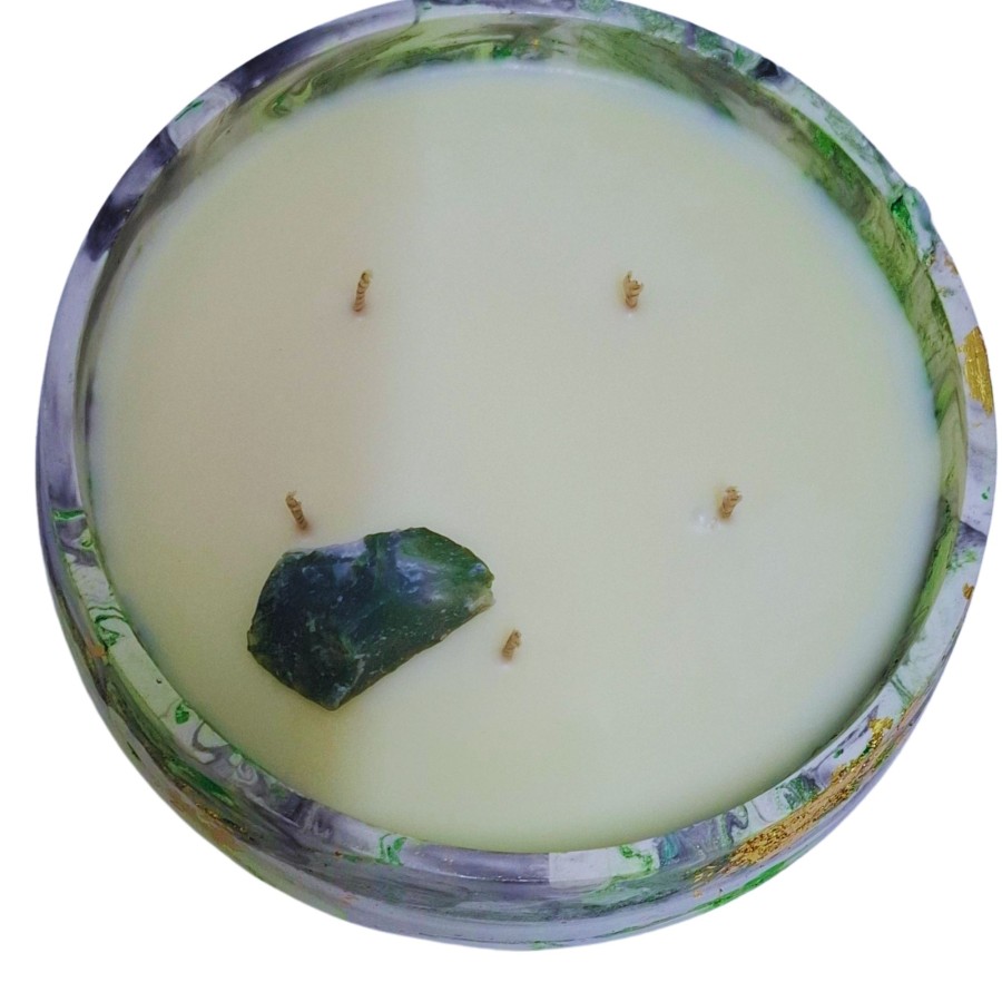 Sojų vaško žvakė su samanų agato kristalu,