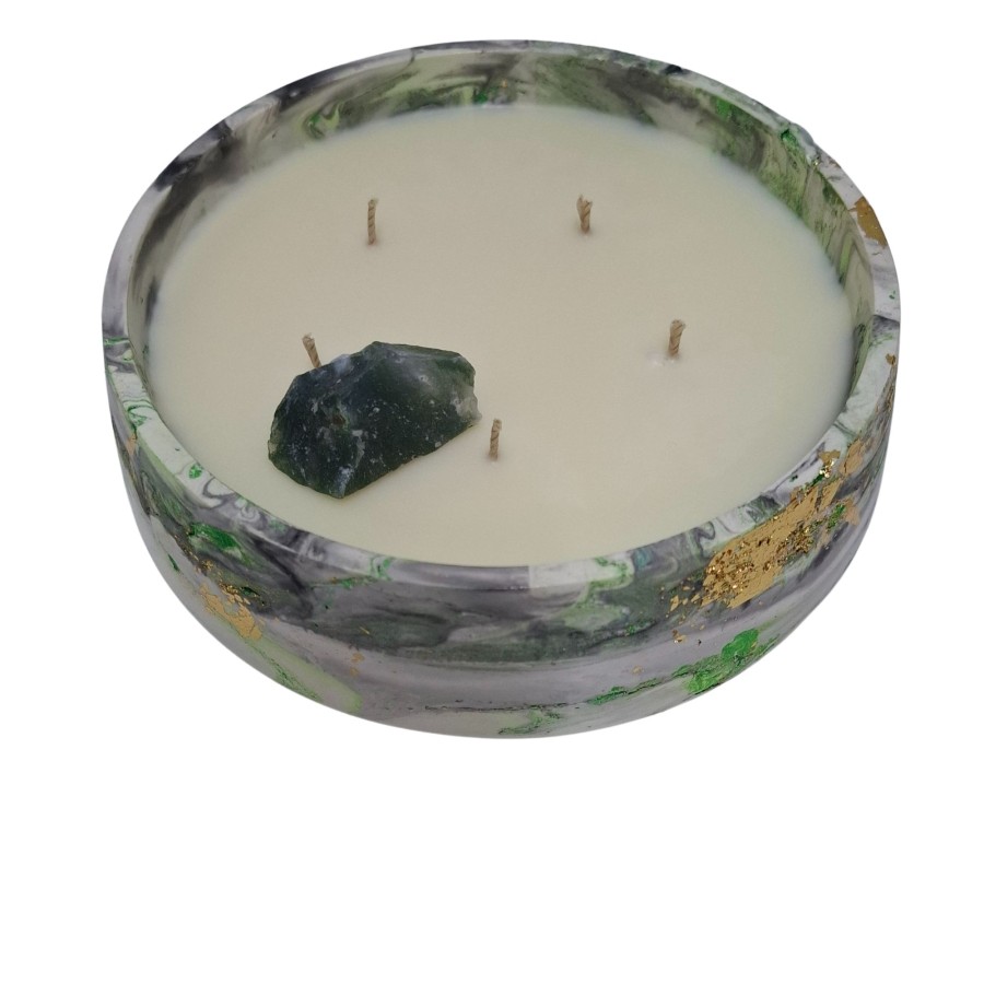 Sojų vaško žvakė su samanų agato kristalu,