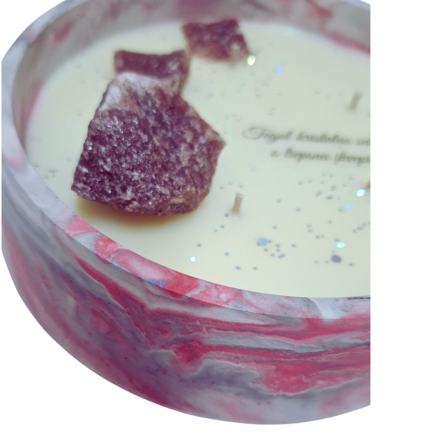 Žvakė su feldšpato mineralu, 500g, raudonas Žvakė su feldšpato mineralu, 500g, raudonas